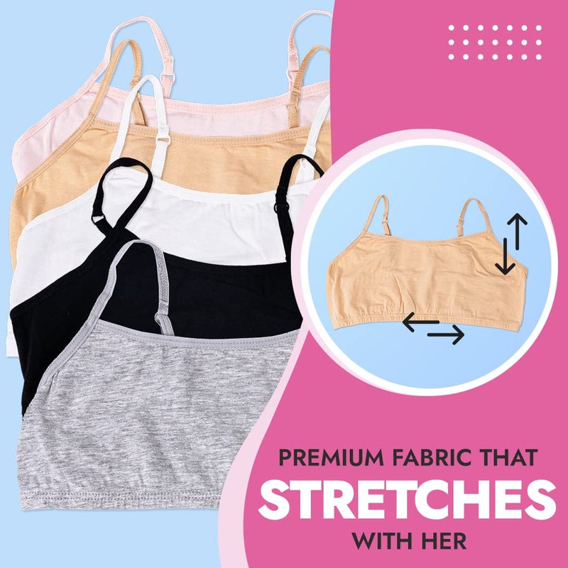 Popular Cotton Girls Training Bra - Crop Cami Training Bras for Girls w Adjustable Straps. Bra Pack 5 PK Cool Neu 14 - Image 4